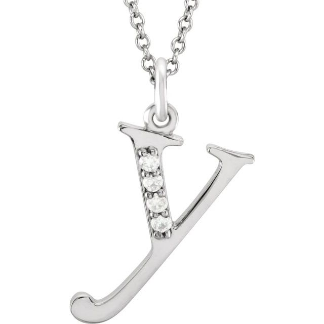 14K White .02 CTW Natural Diamond Lowercase Initial Y 16