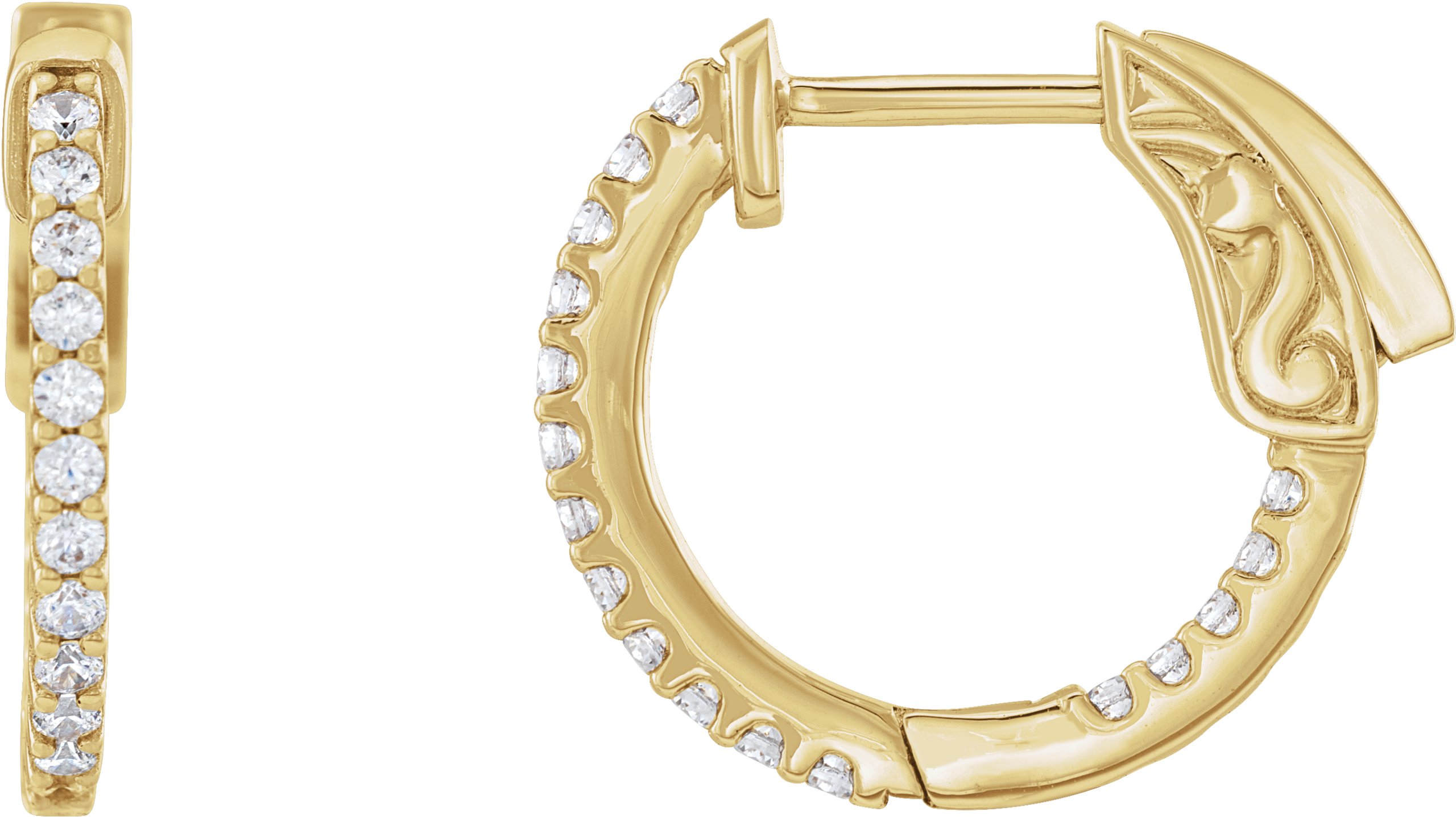 14K Yellow 1/3 CTW Lab-Grown Diamond Inside-Outside 15.5 mm Hinged Hoop Earrings