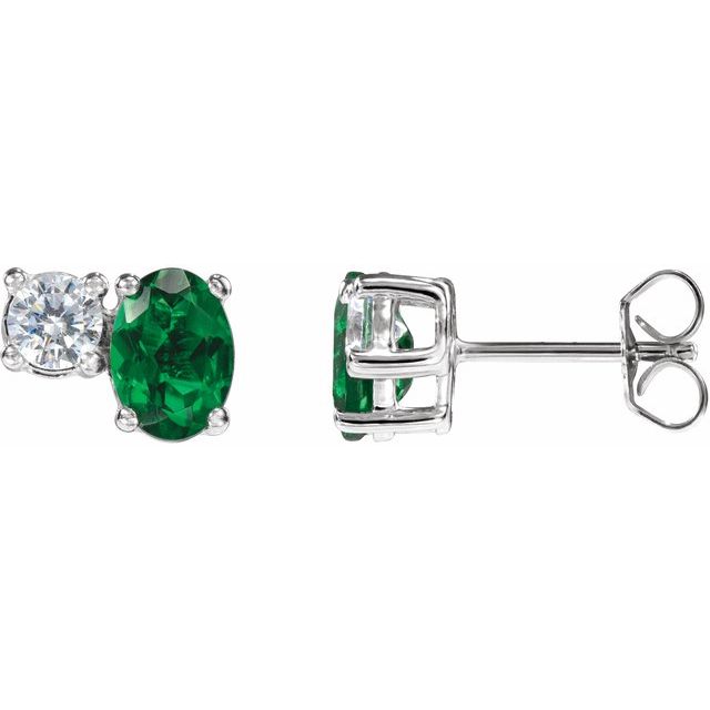 14K White Lab-Grown Emerald & 1/2 CTW Lab-Grown Diamond Earrings