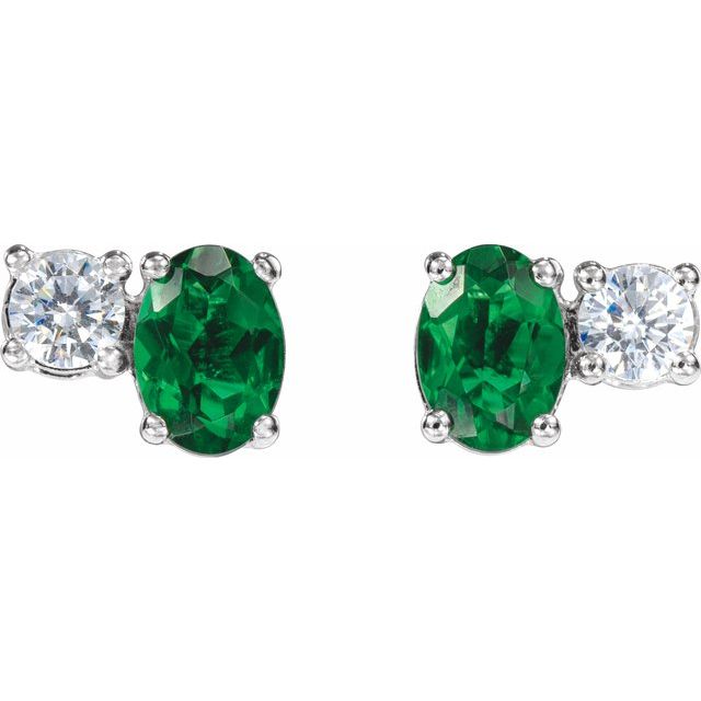 14K White Lab-Grown Emerald & 1/2 CTW Lab-Grown Diamond Earrings