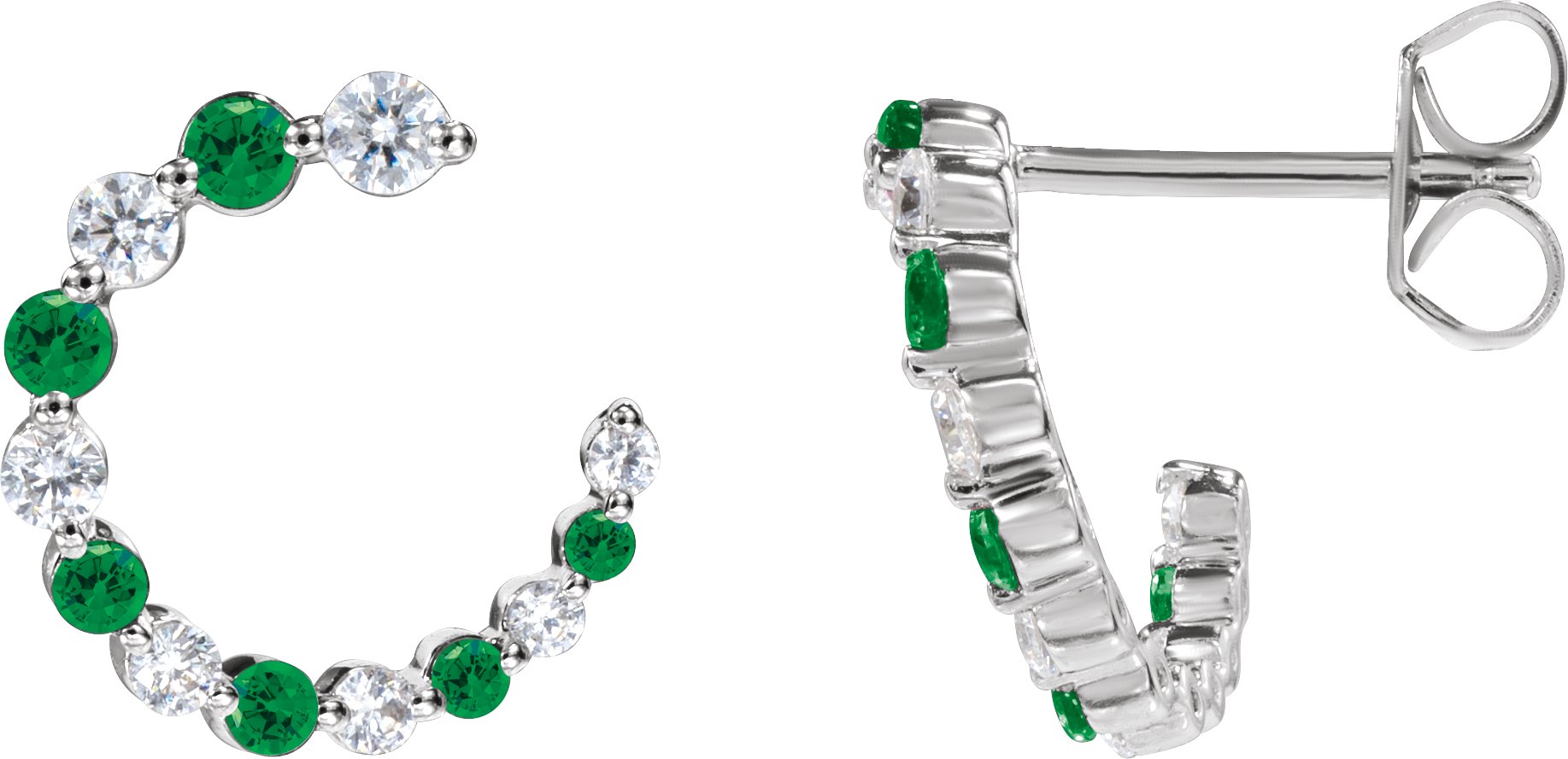 14K White Natural Tsavorite Garnet & 1/3 CTW Natural Diamond Hoop Earrings