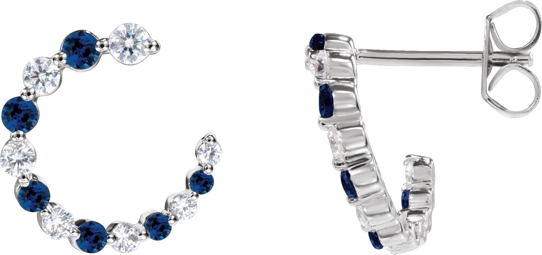 14K White Natural Blue Sapphire & 1/3 CTW Natural Diamond Hoop Earrings