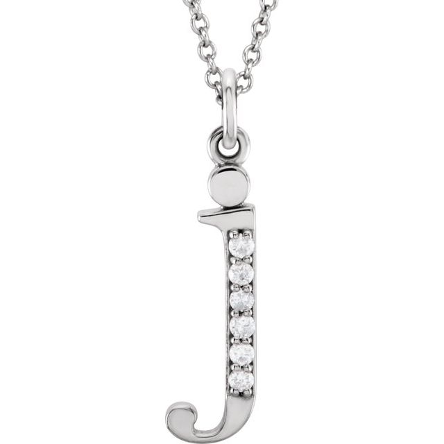 14K White .025 CTW Natural Diamond Lowercase Initial J 16" Necklace