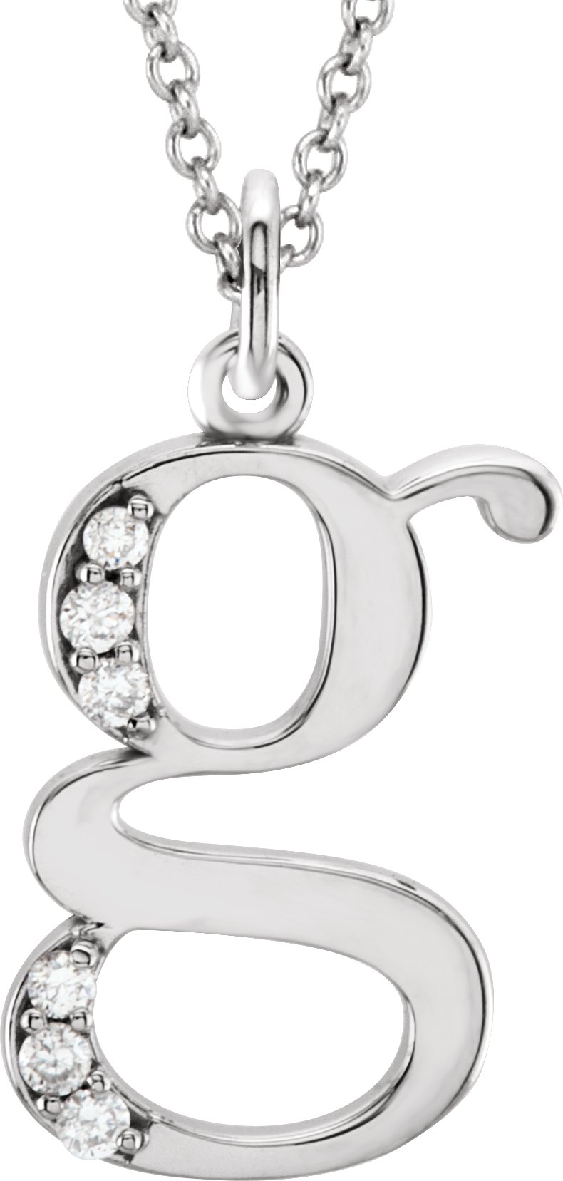 14K White .03 CTW Diamond Lowercase Initial g 16" Necklace 