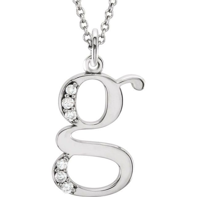14K White .03 CTW Diamond Lowercase Initial g 16" Necklace 