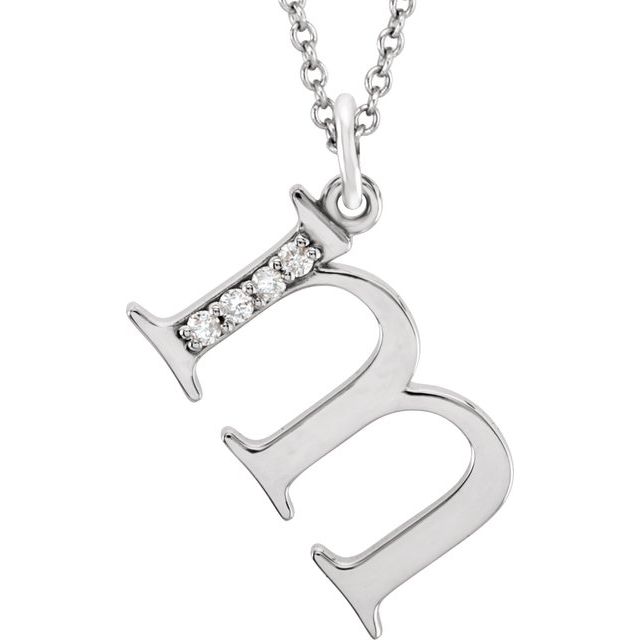14K White .02 CTW Natural Diamond Lowercase Initial M 16" Necklace