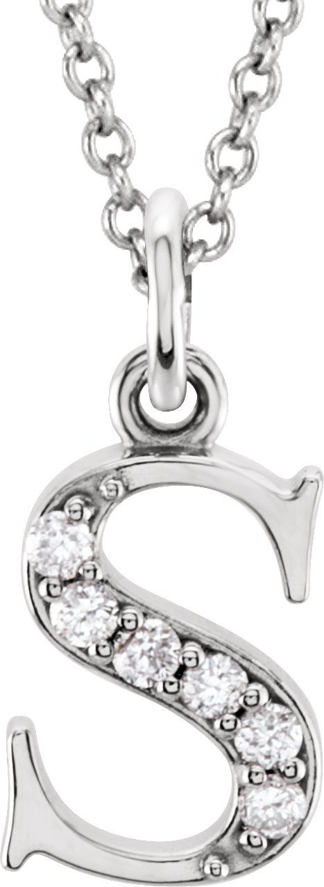 14K White .025 CTW Natural Diamond Lowercase Initial S 16 Necklace