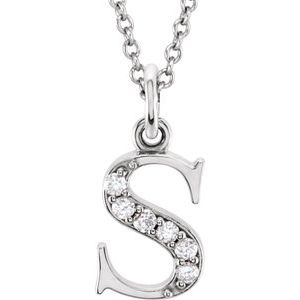 14K White .025 CTW Natural Diamond Lowercase Initial S 16" Necklace