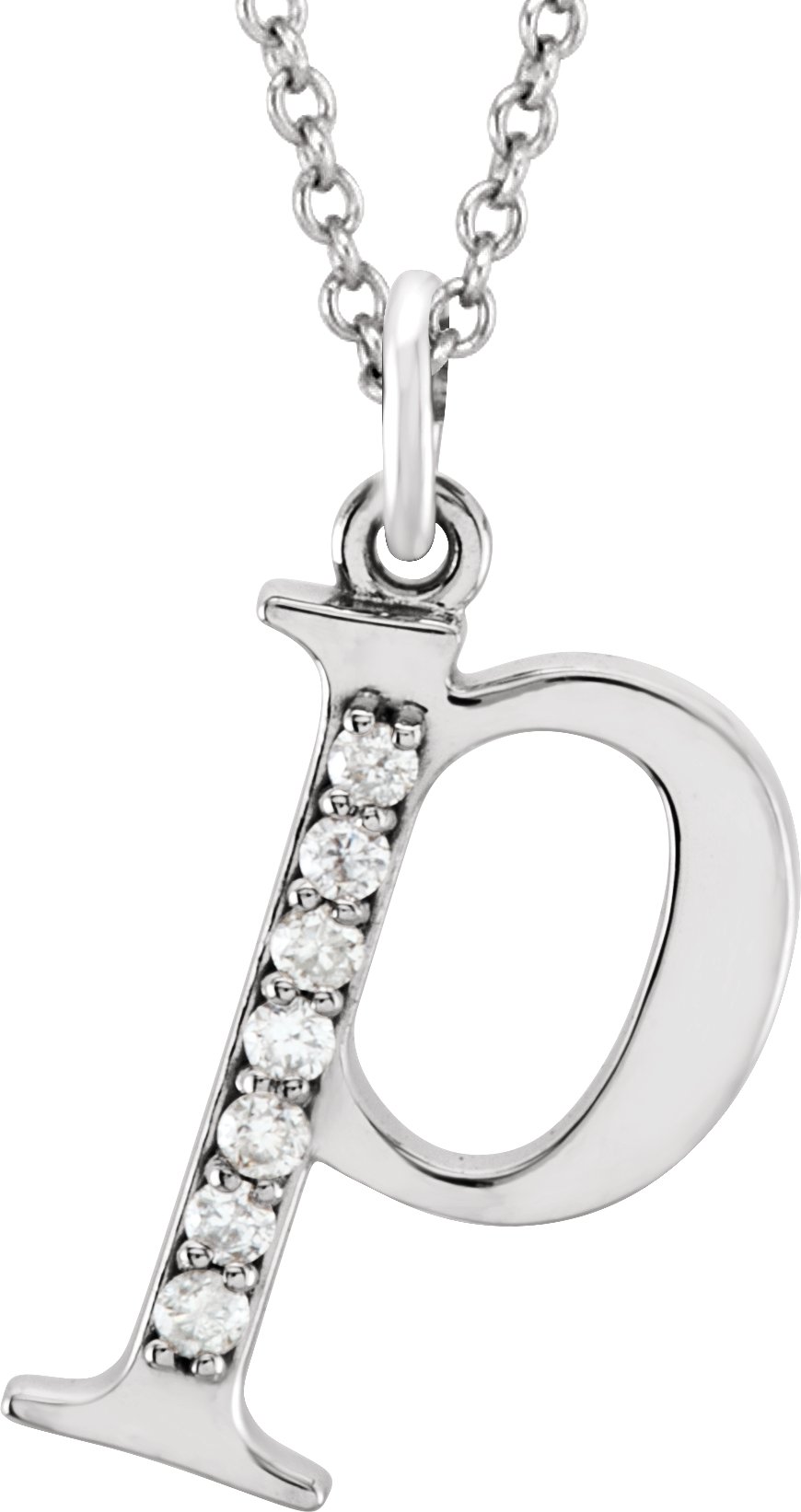 14K White .03 CTW Natural Diamond Lowercase Initial P 16" Necklace