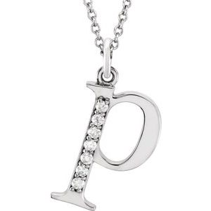 14K White .03 CTW Natural Diamond Lowercase Initial P 16" Necklace
