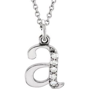 14K White .025 CTW Natural Diamond Lowercase Initial A 16" Necklace