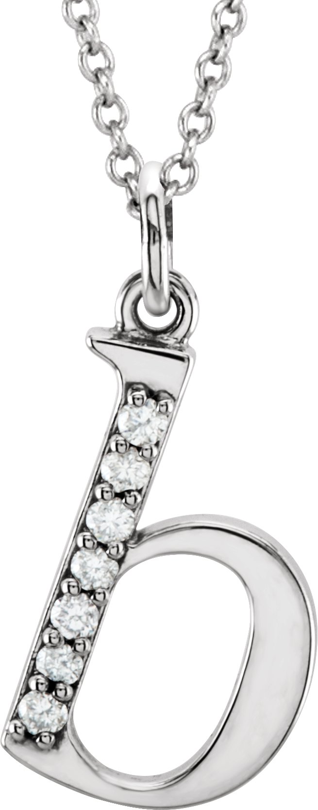14K White .03 CTW Natural Diamond Lowercase Initial B 16" Necklace