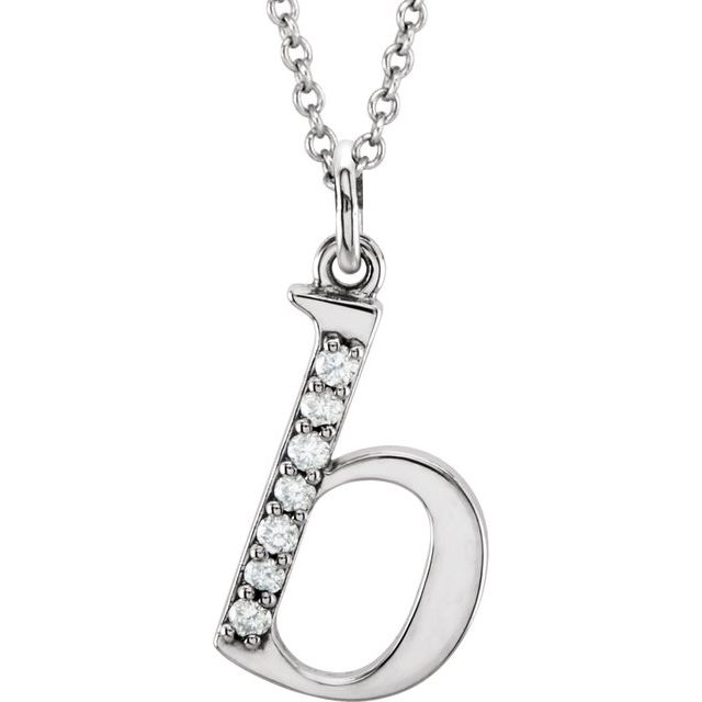 14K White .03 CTW Natural Diamond Lowercase Initial B 16" Necklace