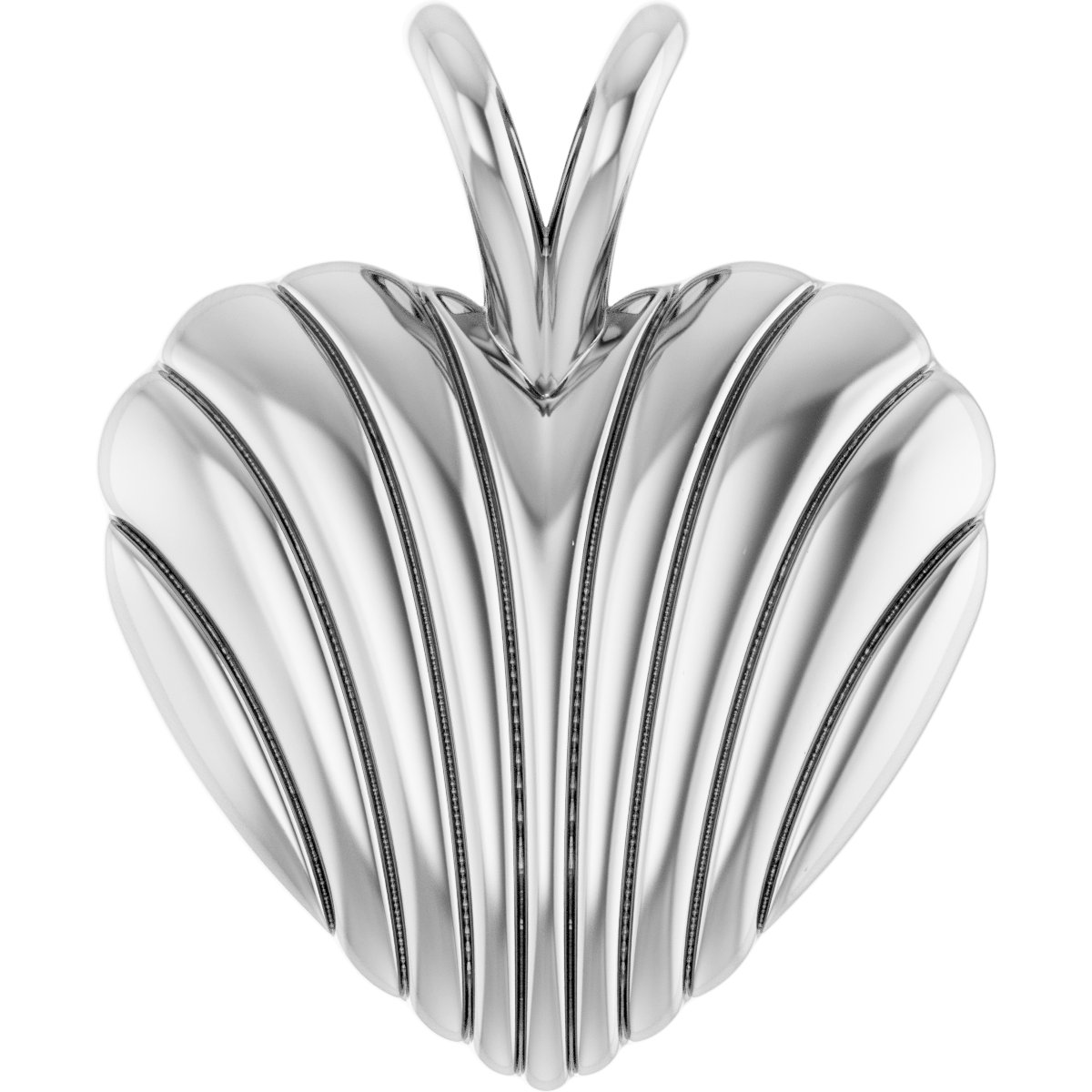 14K White Ribbed Heart Pendant