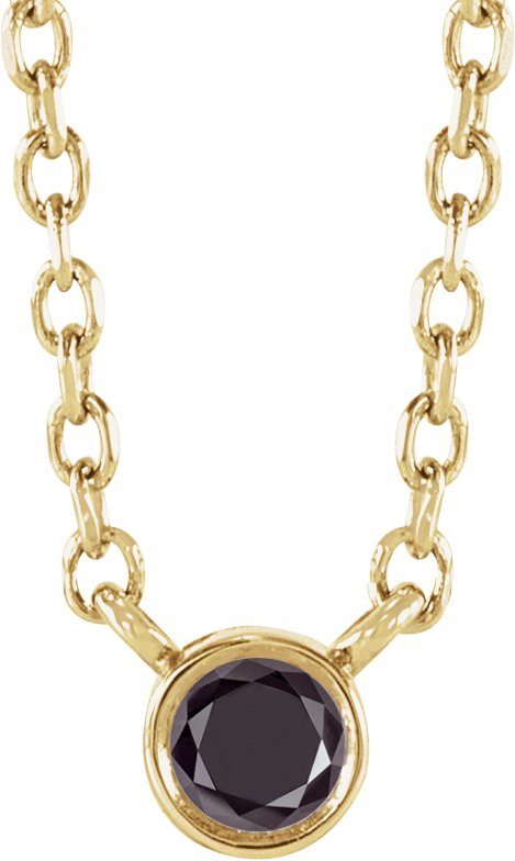 14K Yellow .06 CT Natural Black Diamond 16-18" Necklace