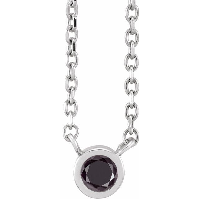 14K White 1/10 CT Natural Black Diamond 16-18 Necklace