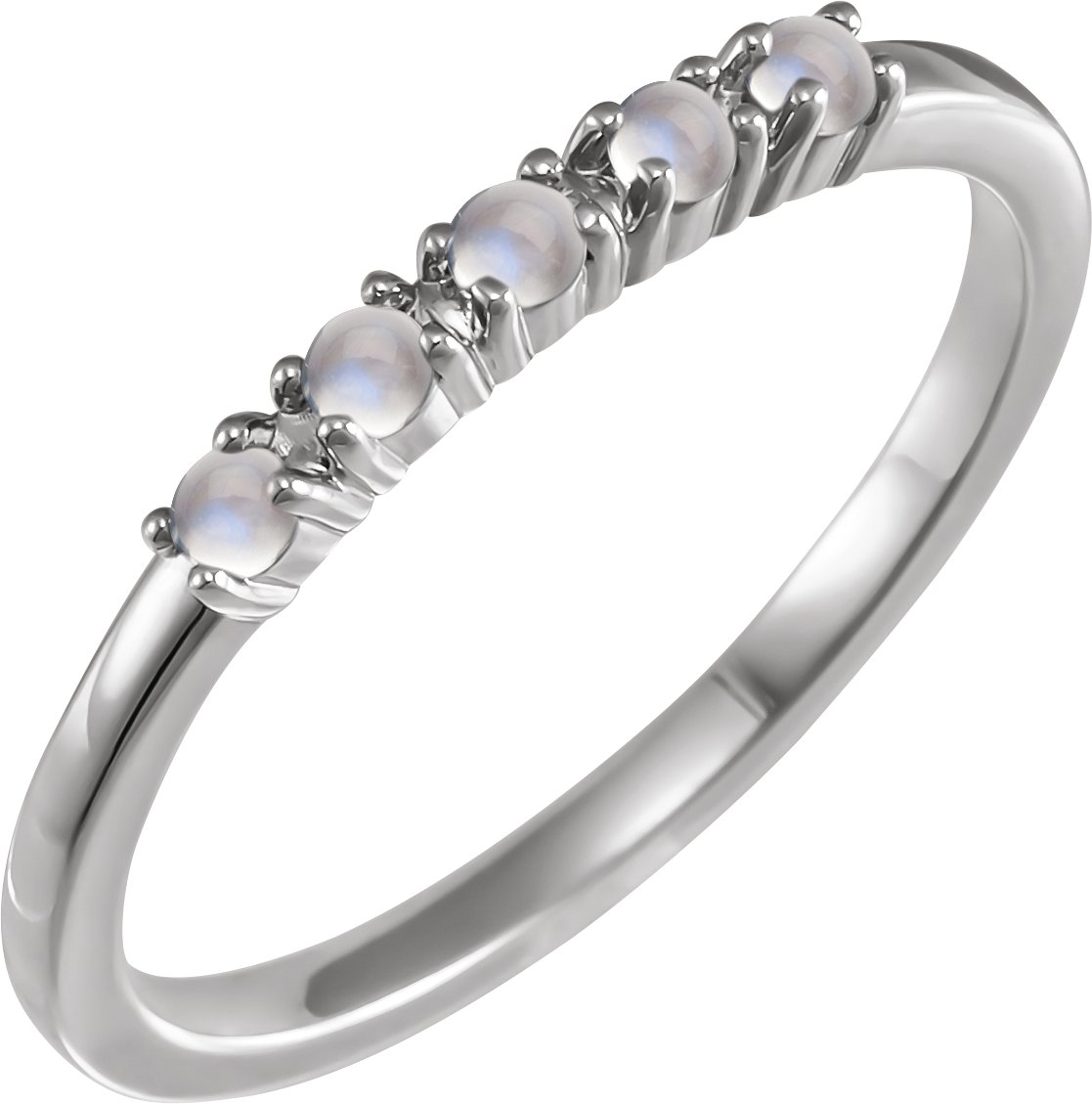 Platinum Natural Rainbow Moonstone Cabochon Stackable Ring