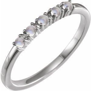 14K White Natural Rainbow Moonstone Cabochon Stackable Ring