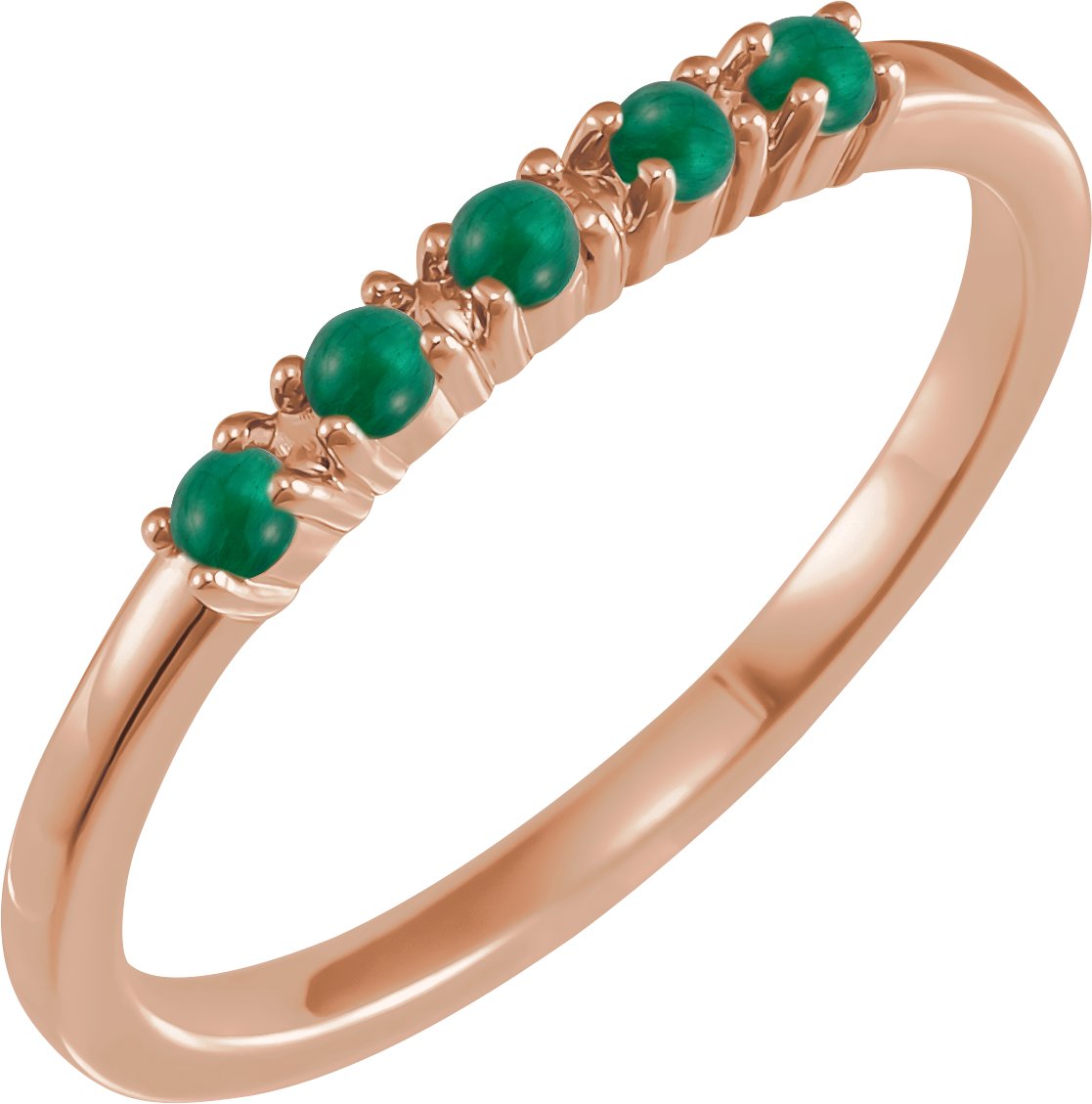 14K Rose Natural Emerald Cabochon Stackable Ring