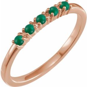 14K Rose Natural Emerald Cabochon Stackable Ring