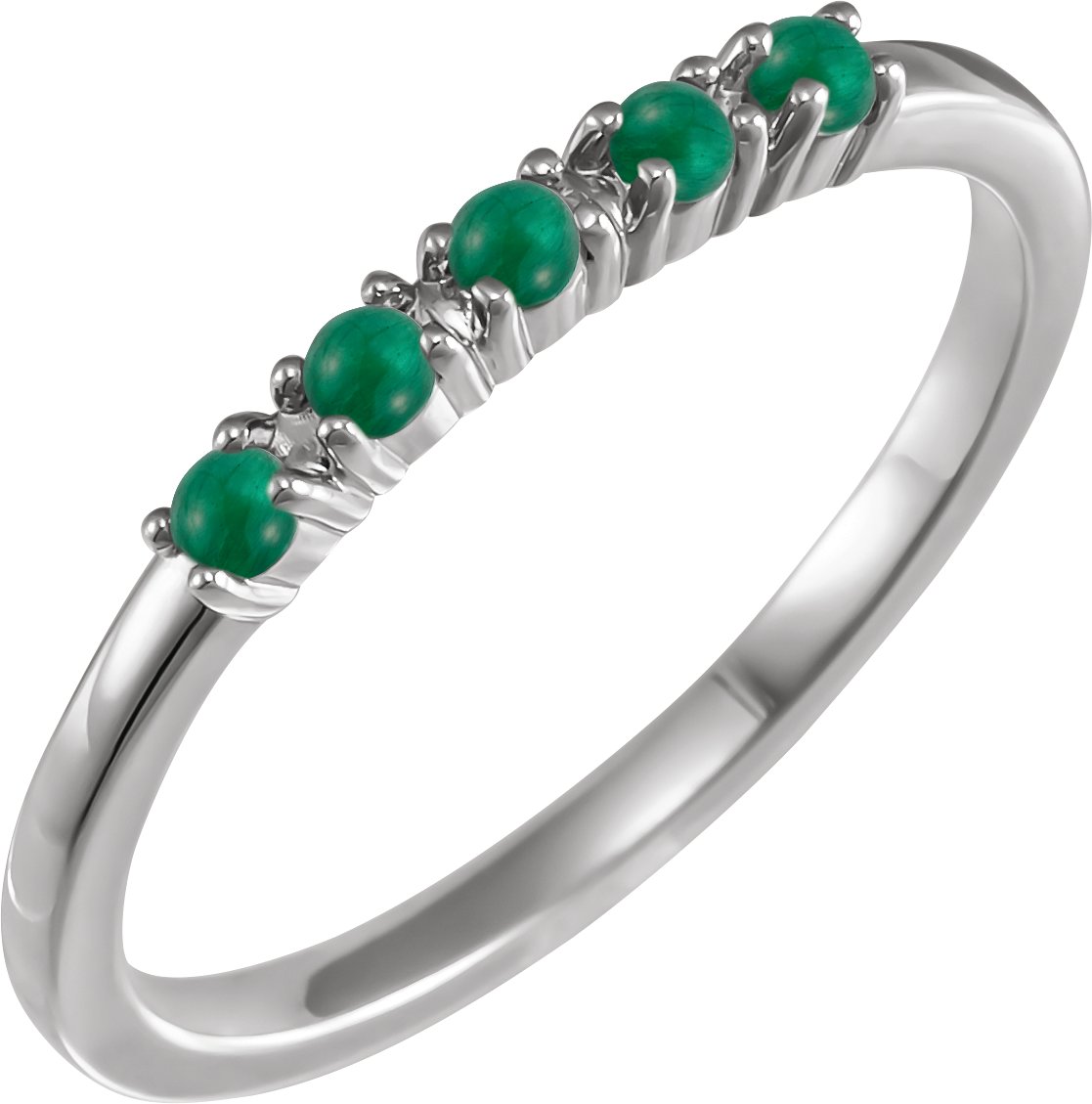 Platinum Natural Emerald Cabochon Stackable Ring