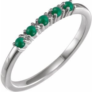 14K White Natural Emerald Cabochon Stackable Ring