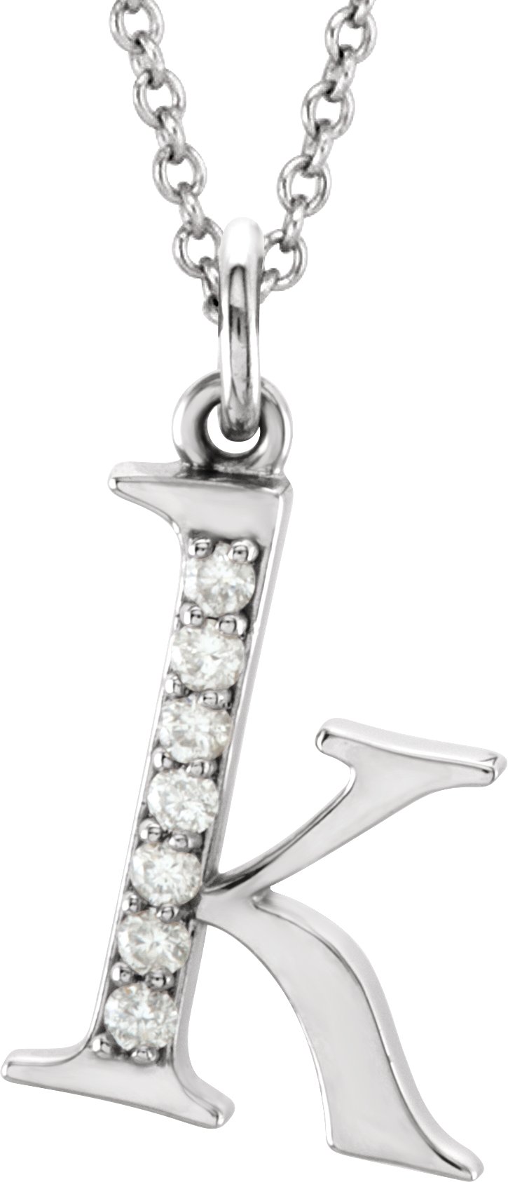 14K White .03 CTW Natural Diamond Lowercase Initial K 16" Necklace