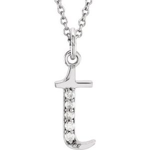 14K White .025 CTW Natural Diamond Lowercase Initial T 16" Necklace