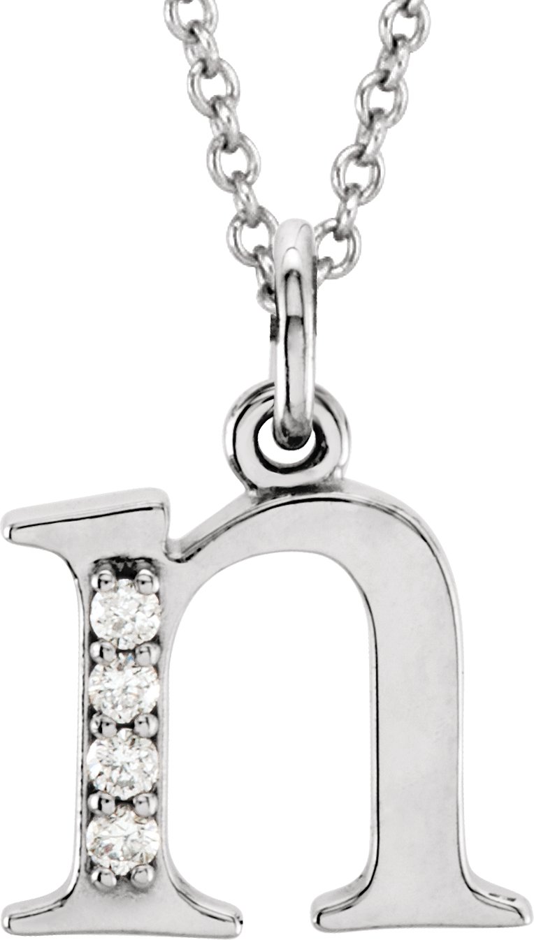 14K White .02 CTW Natural Diamond Lowercase Initial N 16" Necklace