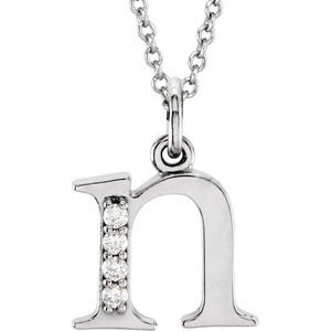 14K White .02 CTW Natural Diamond Lowercase Initial N 16" Necklace