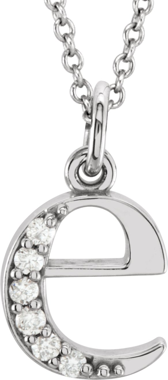 14K White .03 CTW Natural Diamond Lowercase Initial E 16" Necklace