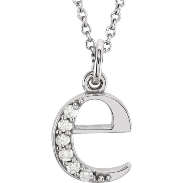 14K White .03 CTW Natural Diamond Lowercase Initial E 16" Necklace