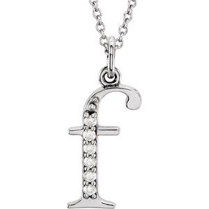 14K White .03 CTW Natural Diamond Lowercase Initial F 16" Necklace