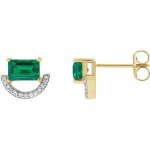 Rhodium-Plated 14K Yellow Imitation Emerald & 3/4 CTW Natural Diamond Earrings