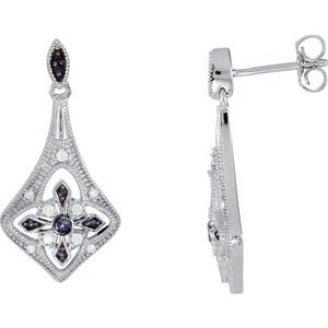 Sterling Silver Blue Sapphire & 1/8 CTW Diamond Earrings