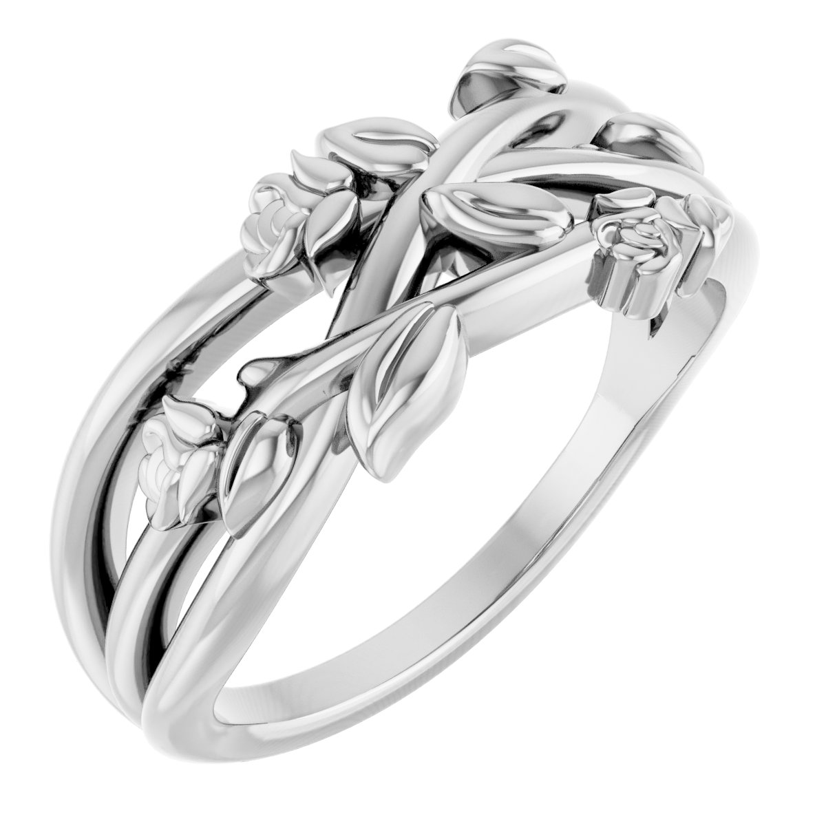 14K White Floral Criss-Cross Ring