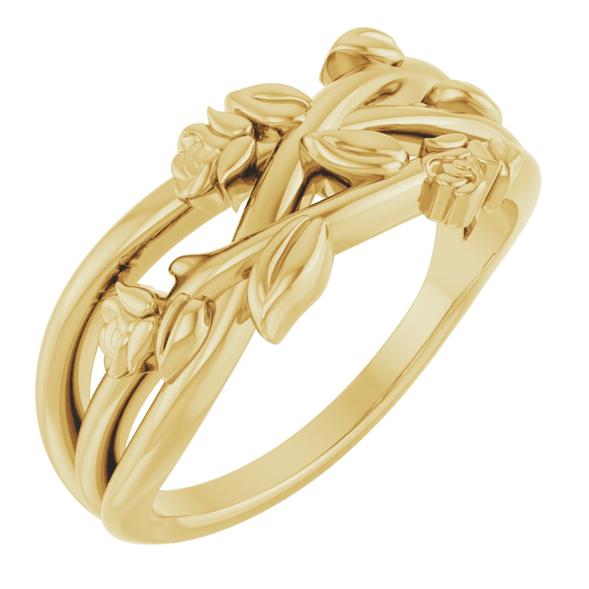 14K Yellow Floral Criss-Cross Ring