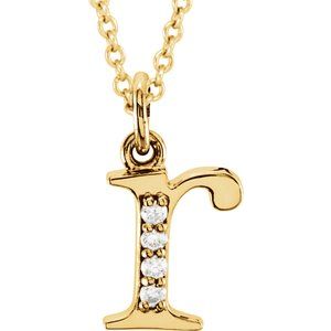 14K Yellow .02 CTW Natural Diamond Lowercase Initial R 16" Necklace