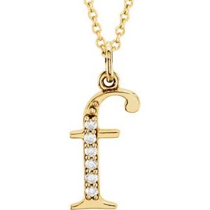14K Yellow .03 CTW Natural Diamond Lowercase Initial F 16" Necklace