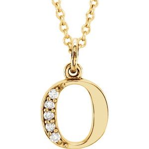 14K Yellow .03 CTW Natural Diamond Lowercase Initial O 16" Necklace