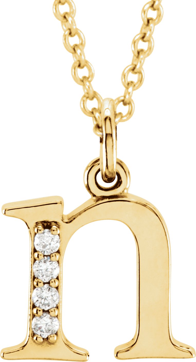 14K Yellow .02 CTW Natural Diamond Lowercase Initial N 16 Necklace