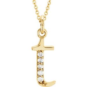 14K Yellow .025 CTW Natural Diamond Lowercase Initial T 16" Necklace