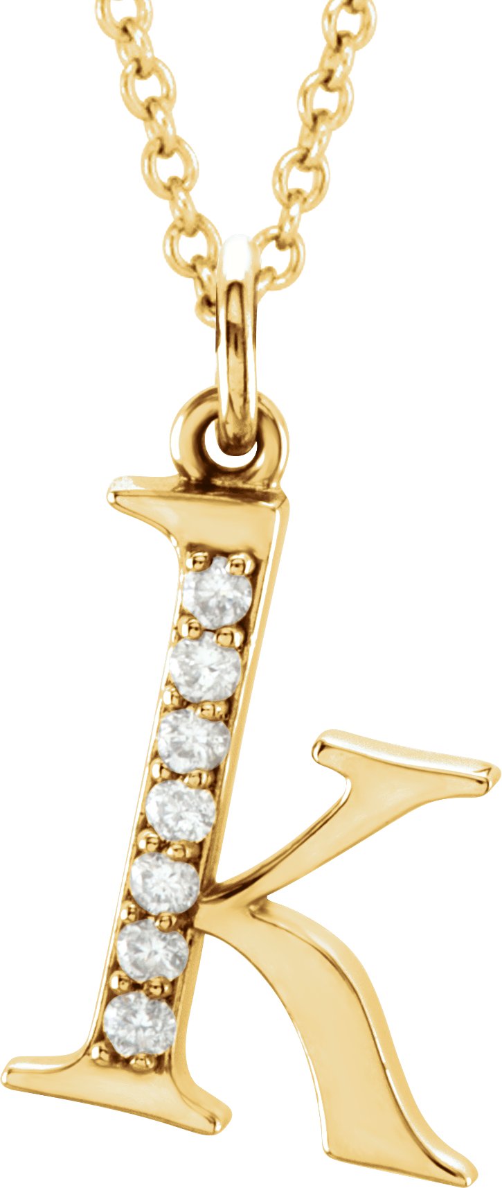 14K Yellow .03 CTW Natural Diamond Lowercase Initial K 16" Necklace