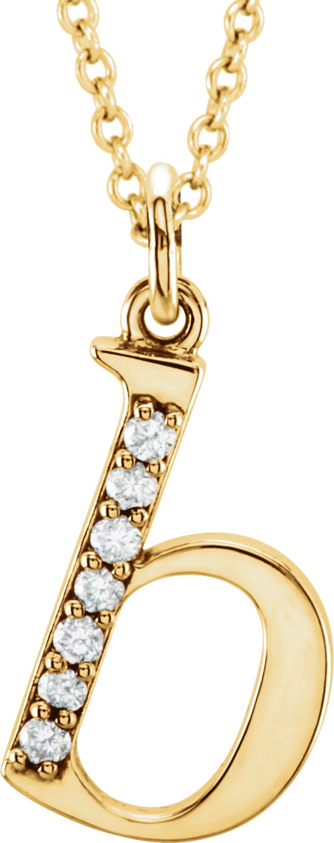 14K Yellow .03 CTW Natural Diamond Lowercase Initial B 16" Necklace