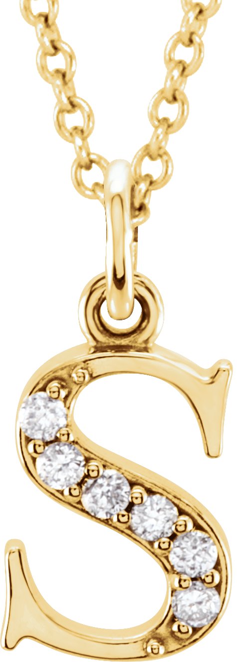 14K Yellow .025 CTW Natural Diamond Lowercase Initial S 16" Necklace