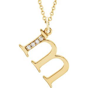 14K Yellow .02 CTW Natural Diamond Lowercase Initial M 16" Necklace