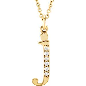 14K Yellow .025 CTW Natural Diamond Lowercase Initial J 16" Necklace