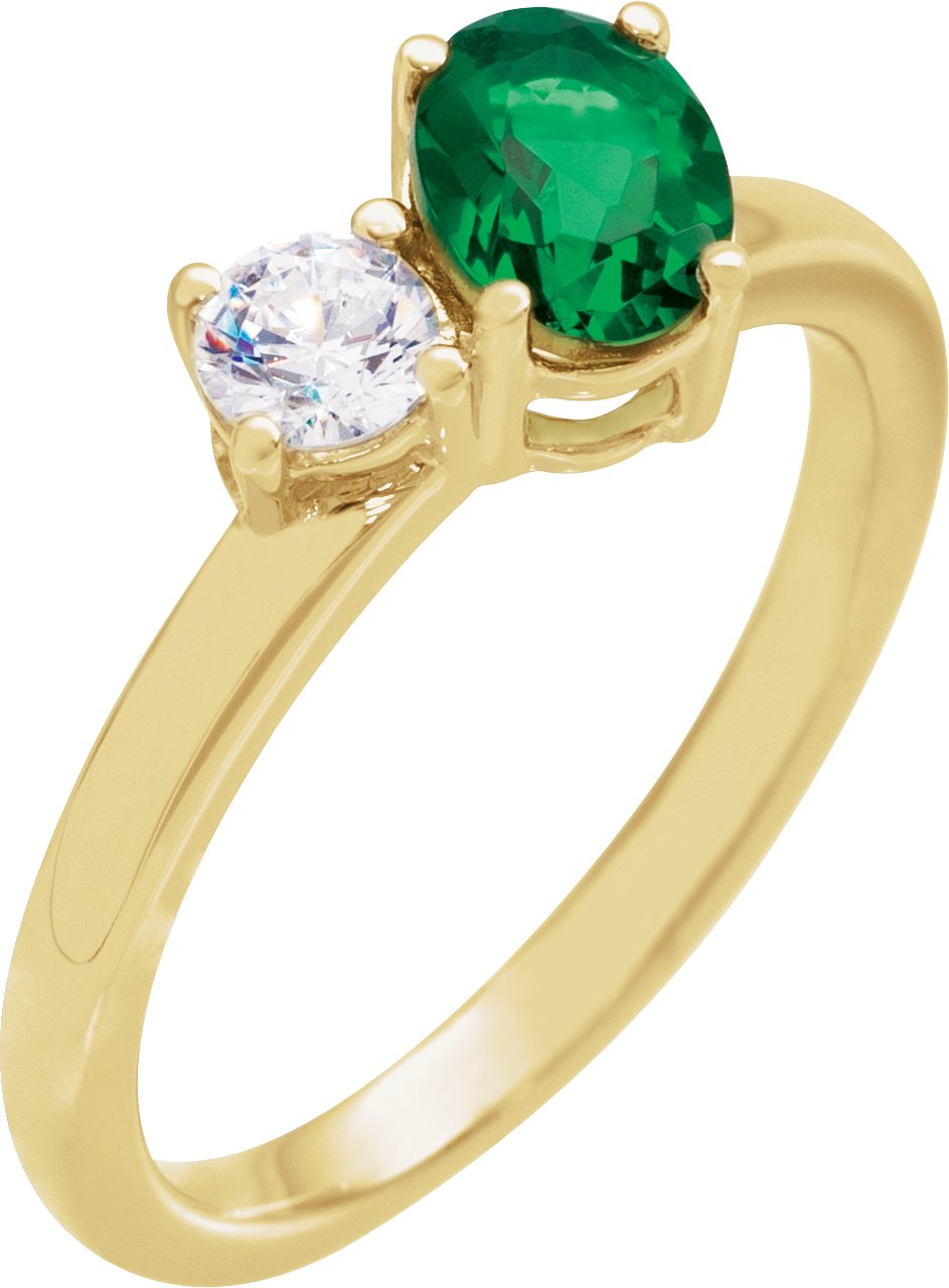 14K Yellow Lab-Grown Emerald & 1/4  CTW Lab-Grown Diamond Ring