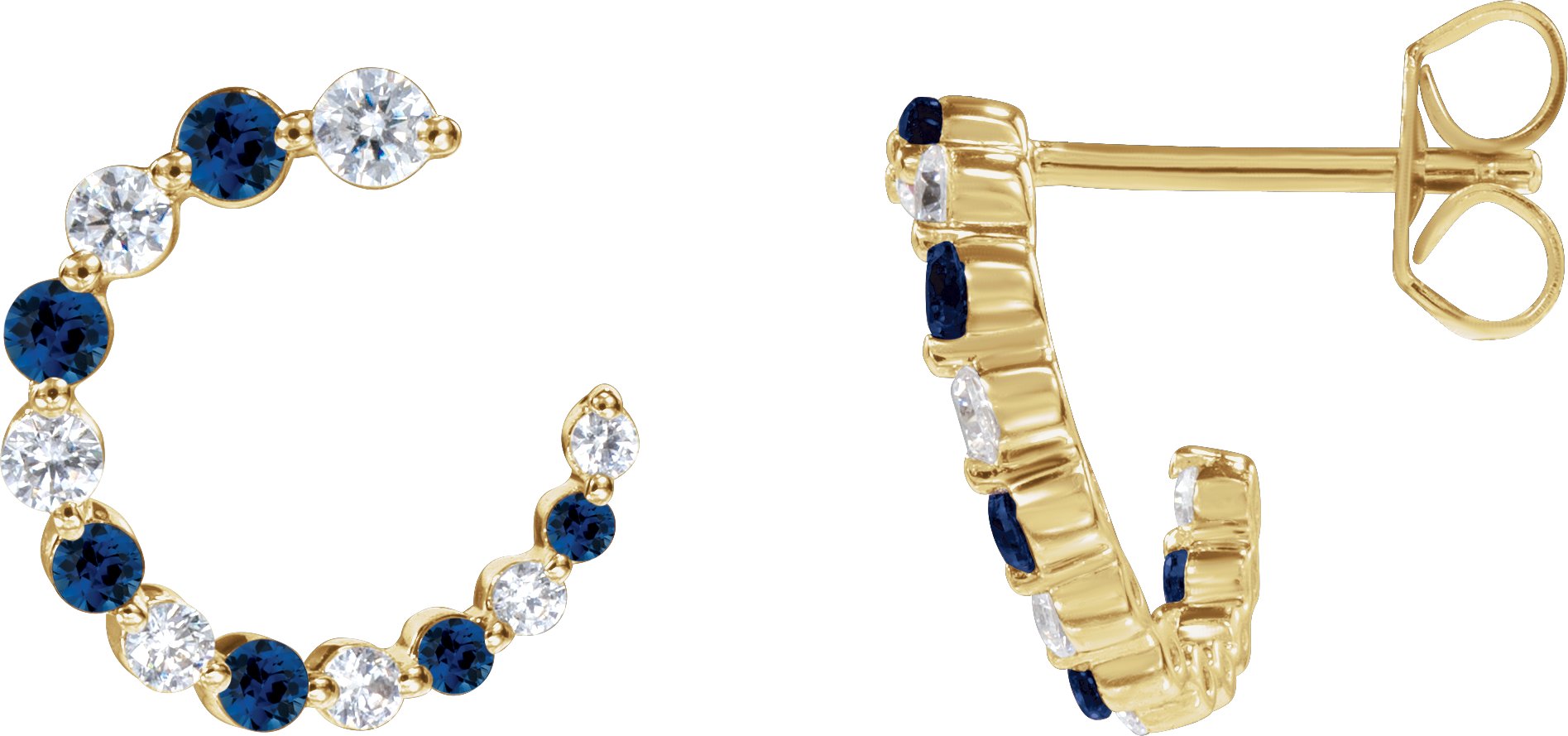 14K Yellow Natural Blue Sapphire & 1/3 CTW Natural Diamond Hoop Earrings