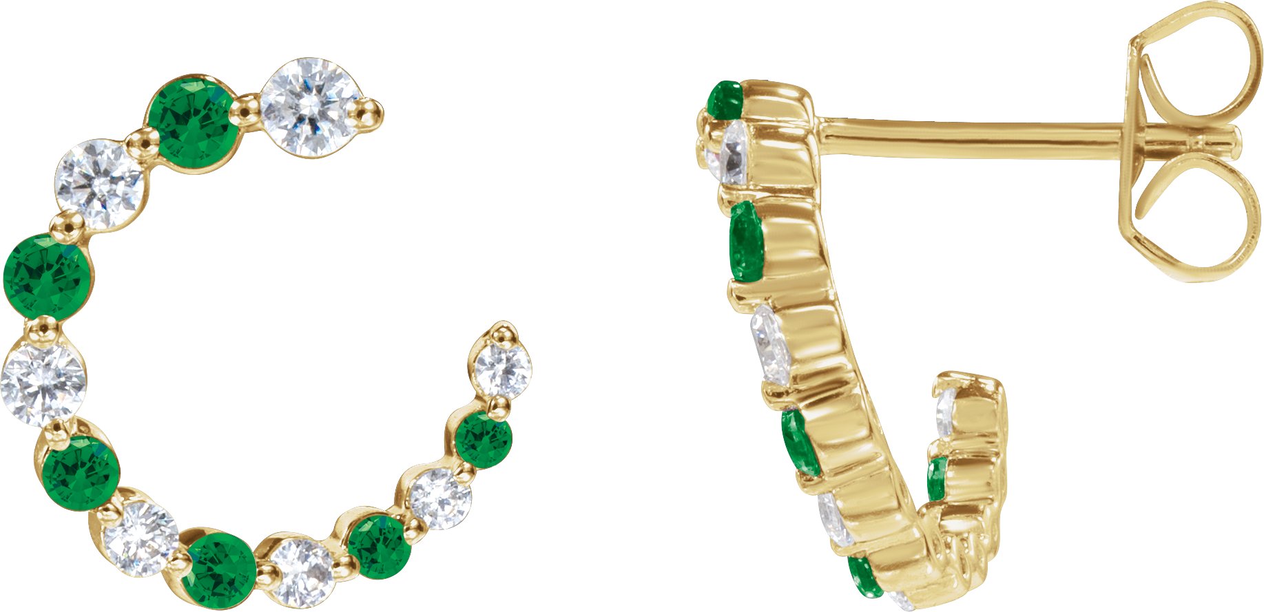 14K Yellow Natural Tsavorite Garnet & 1/3 CTW Natural Diamond Hoop Earrings